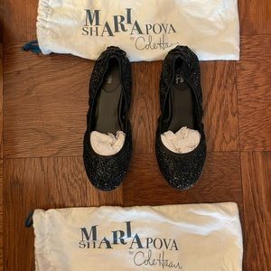 Maria Sharapova Cole Haan sparkly black ballet flats